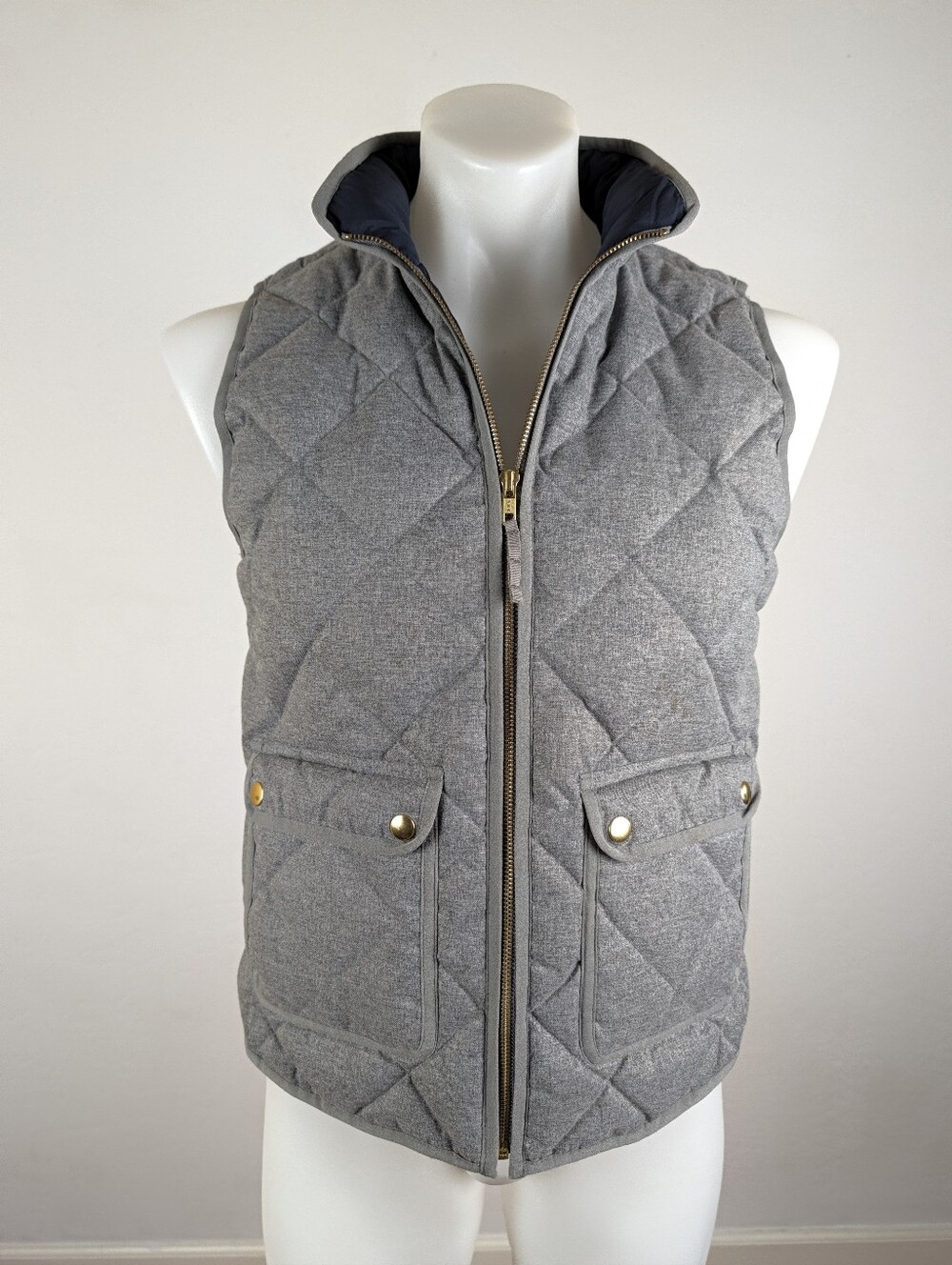 J. Crew Men's Feather Down Quilted Vest with Stand Collar